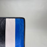 Striped Pouch in Distressed leather, Silver Hardware