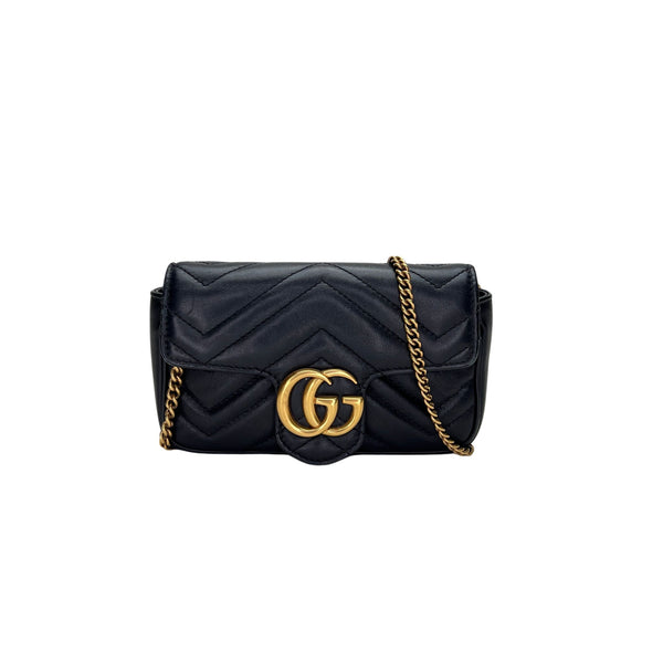 GG MARMONT MATELASSE SUPER MINI Shoulder bag in Calfskin, Gold Hardware