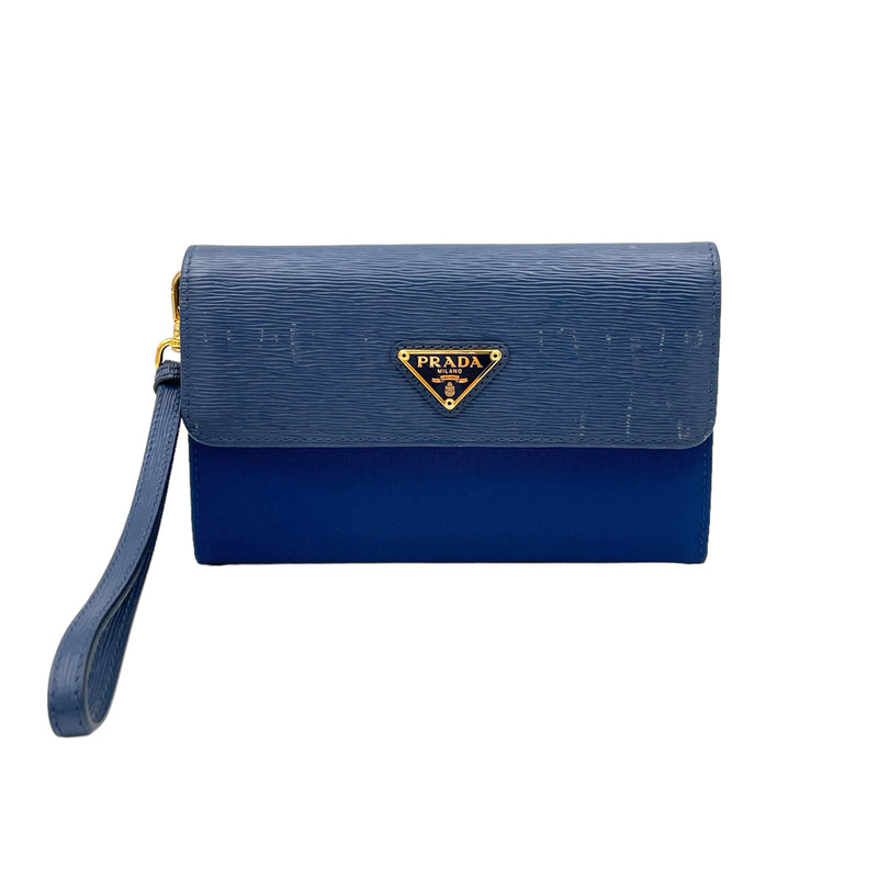 Logo Plaque Flap Blue Wallet in Nylon, Gold hardware