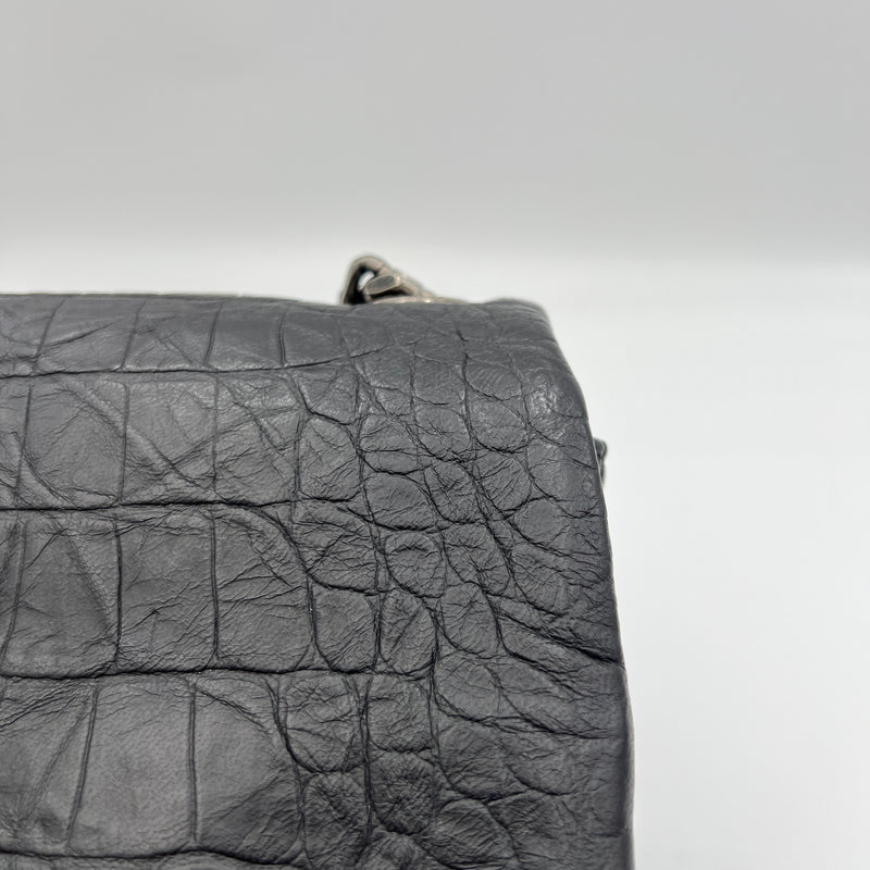 West Hollywood Medium Shoulder bag in Crocodile Embossed Calfskin, Ruthenium Hardware