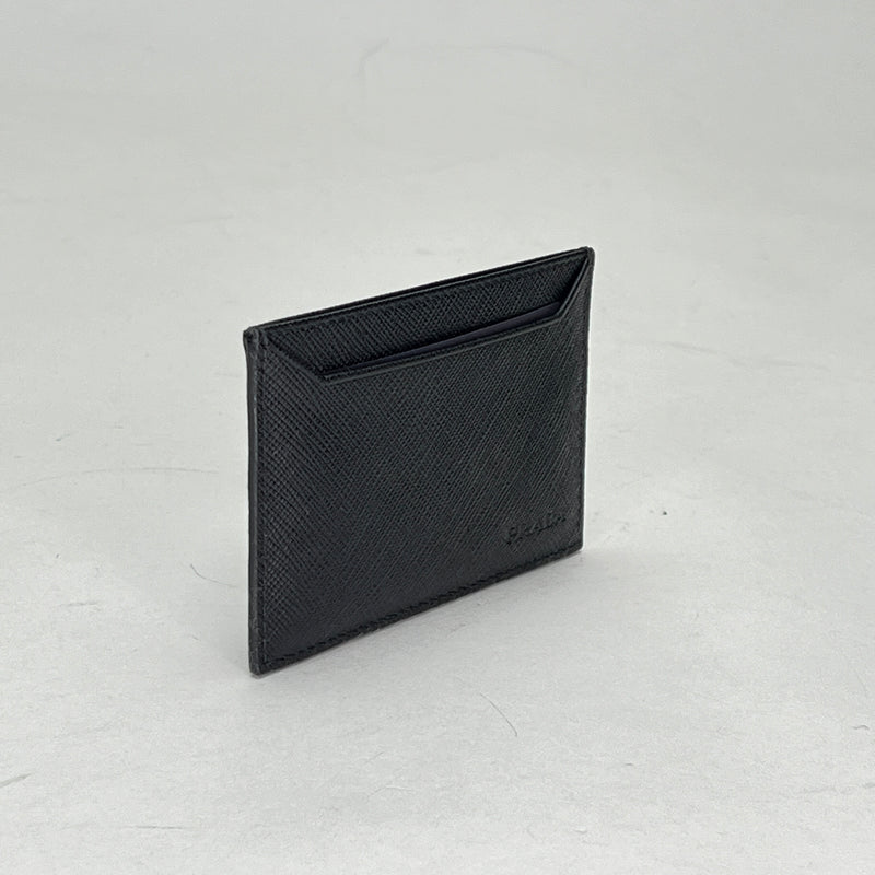 Plain Card holder in Saffiano leather, Silver Hardware