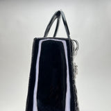 Lady Dior Large Top handle bag in Patent leather, Silver Hardware