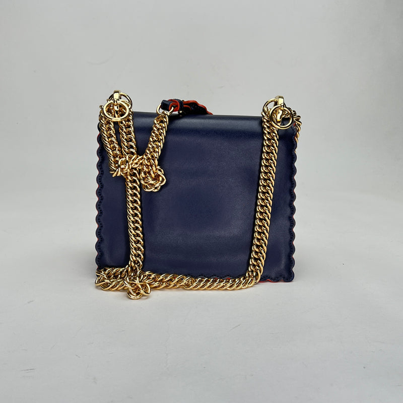 Kan I Small Navy Shoulder Bag in Calfskin, Gold hardware