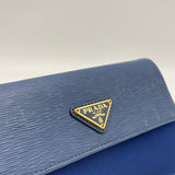 Logo Plaque Flap Blue Wallet in Nylon, Gold hardware