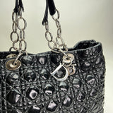 Soft Cannage Shopping Tote bag in Patent leather, Silver Hardware