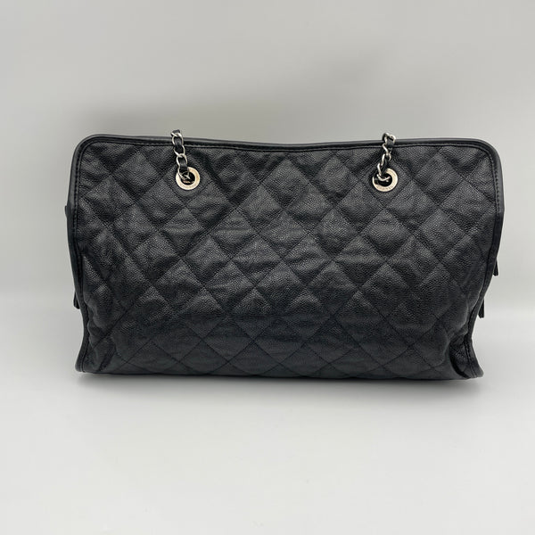 Quilted Riviera Tote bag in Caviar leather, Silver Hardware