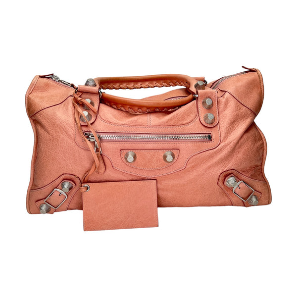 Giant Work Top handle bag in Distressed leather, Silver Hardware