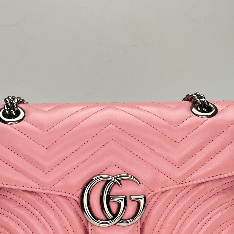 GG Marmont Small Shoulder bag in Calfskin, Silver Hardware