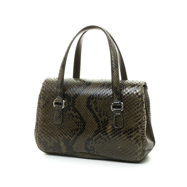 Lady Lock Satchel Top handle bag in Python leather, Silver Hardware
