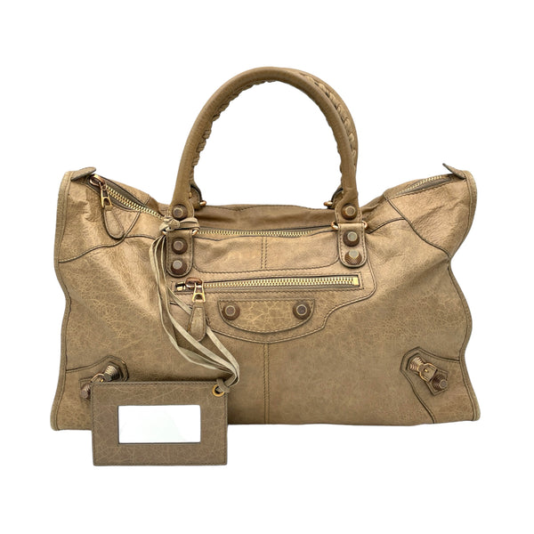 Work Top handle bag in Distressed leather, Rose Gold Hardware