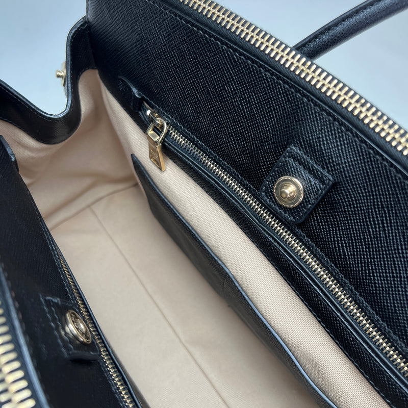 LEATHER CANVAS SADDIANO/JACQUARD BOSTON Shoulder Bag Top handle bag in Canvas, Gold Hardware