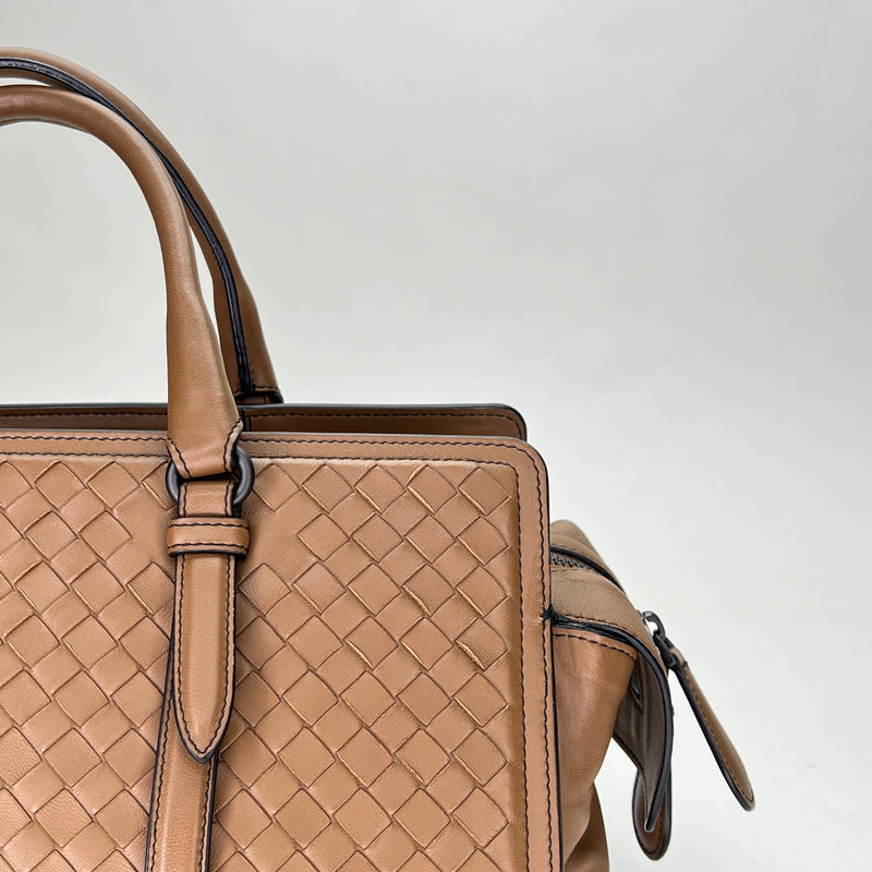 Monaco Top handle bag in Intrecciato leather, Ruthenium Hardware