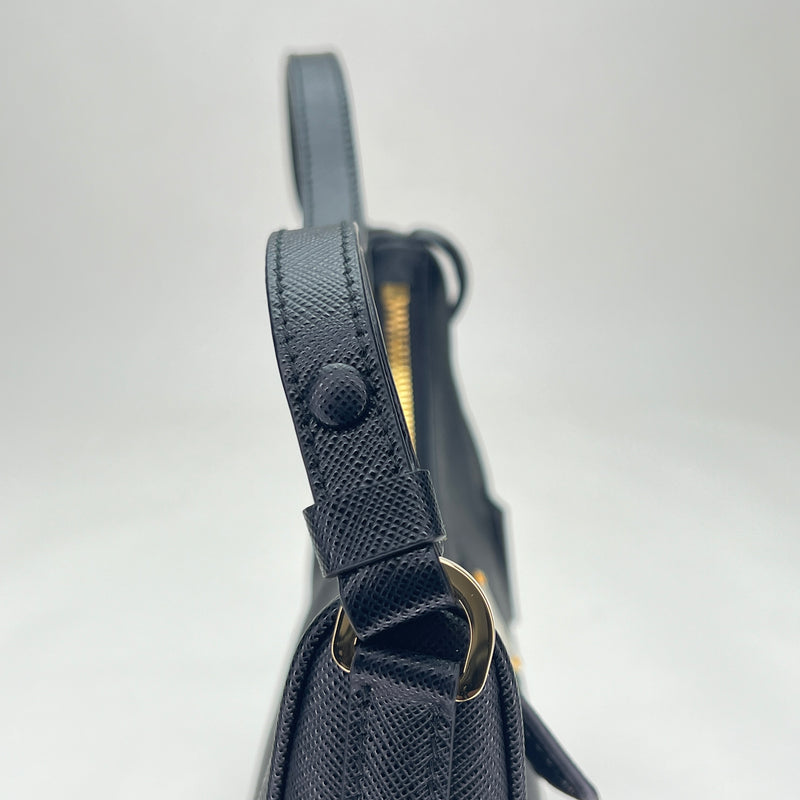 Re-Edition Mini Shoulder bag in Saffiano leather, Gold Hardware