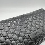 Long Flap Black Wallet in Guccissima Leather, Silver hardware