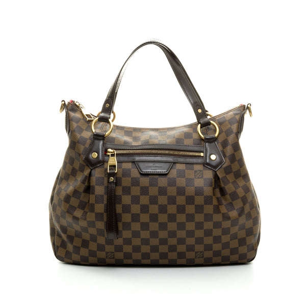 Damier Ebene Two Way Top handle bag in Coated canvas, Gold Hardware