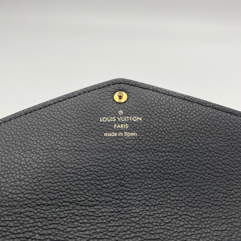 Sarah Long Black Wallet in Monogram Empreinte Leather, Gold hardware