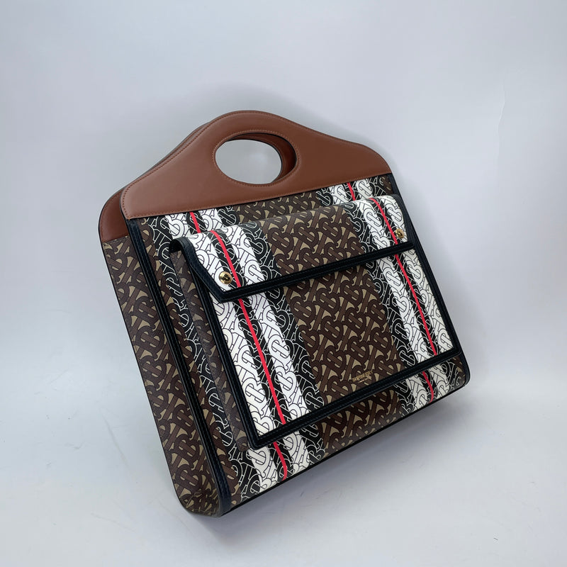 E-Canvas Monogram Stripe Pocket Medium Top handle bag in Other leather, Gold Hardware