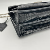 Sunset Medium Shoulder bag in Crocodile Embossed Calfskin, Silver Hardware
