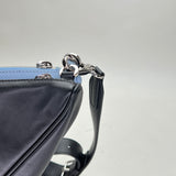 Double Triangle Logo Shoulder bag in Saffiano leather, Silver Hardware