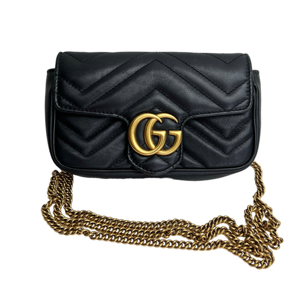 GG MARMONT MATELASSE SUPER MINI Shoulder bag in Calfskin, Gold Hardware
