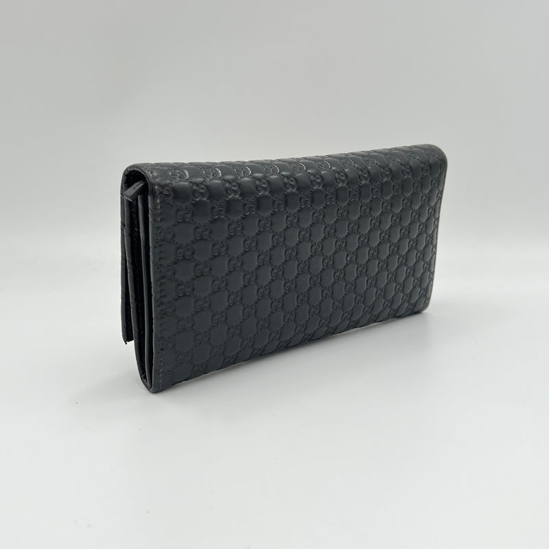 Long Flap Black Wallet in Guccissima Leather, Silver hardware