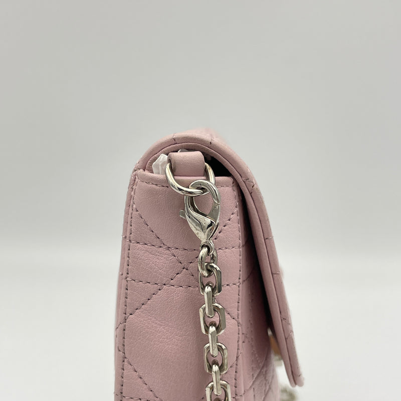 Cannage Stitched Diorling Wallet on chain in Calfskin, Silver Hardware