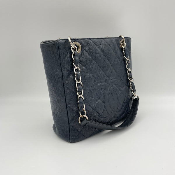 PST Petite Tote bag in Caviar leather, Silver Hardware