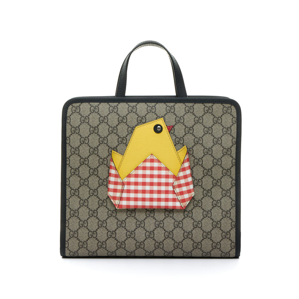 GG Supreme Bird Top handle bag in Coated canvas, Silver Hardware