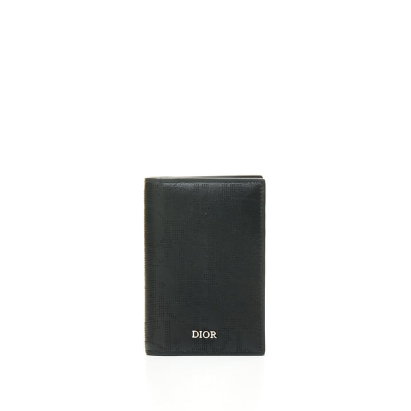 Perforated Oblique Bi-Fold Card holder in Calfskin, Silver Hardware