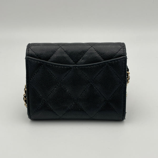 MATELASSE QUILTED Wallet on chain in Caviar leather, Gold Hardware