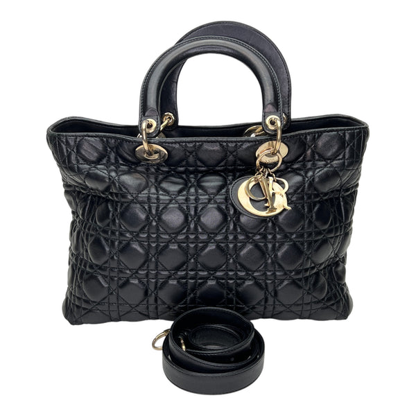 Lady Dior Cannage Large Large Top handle bag in Lambskin, Gold Hardware
