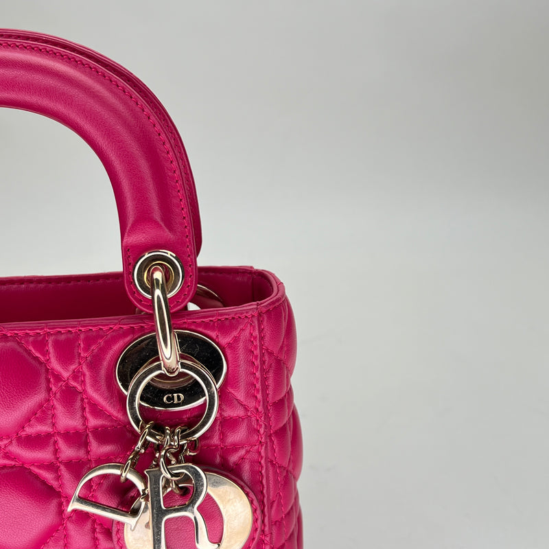 Lady Dior Mini Top handle bag in Lambskin, Light Gold Hardware