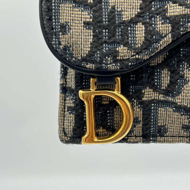 Saddle Navy Wallet in Jacquard, Gold hardware