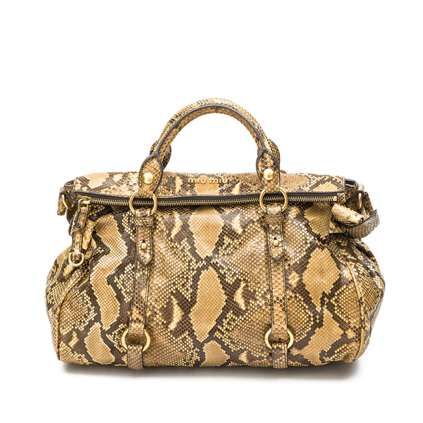 Two-Way Top handle bag in Python Leather, Gold Hardware