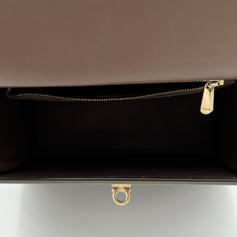 Gancini Flap Top handle bag in Calfskin, Gold Hardware