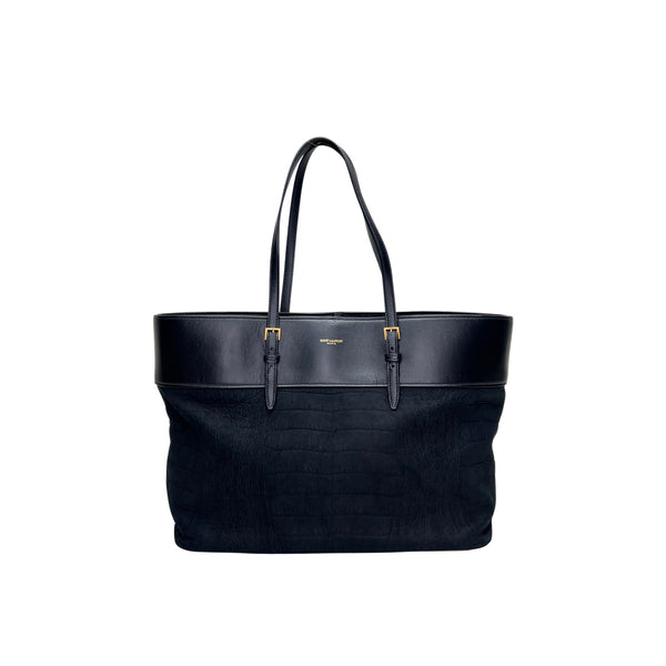 East West Large Tote bag in Suede leather, Gold Hardware