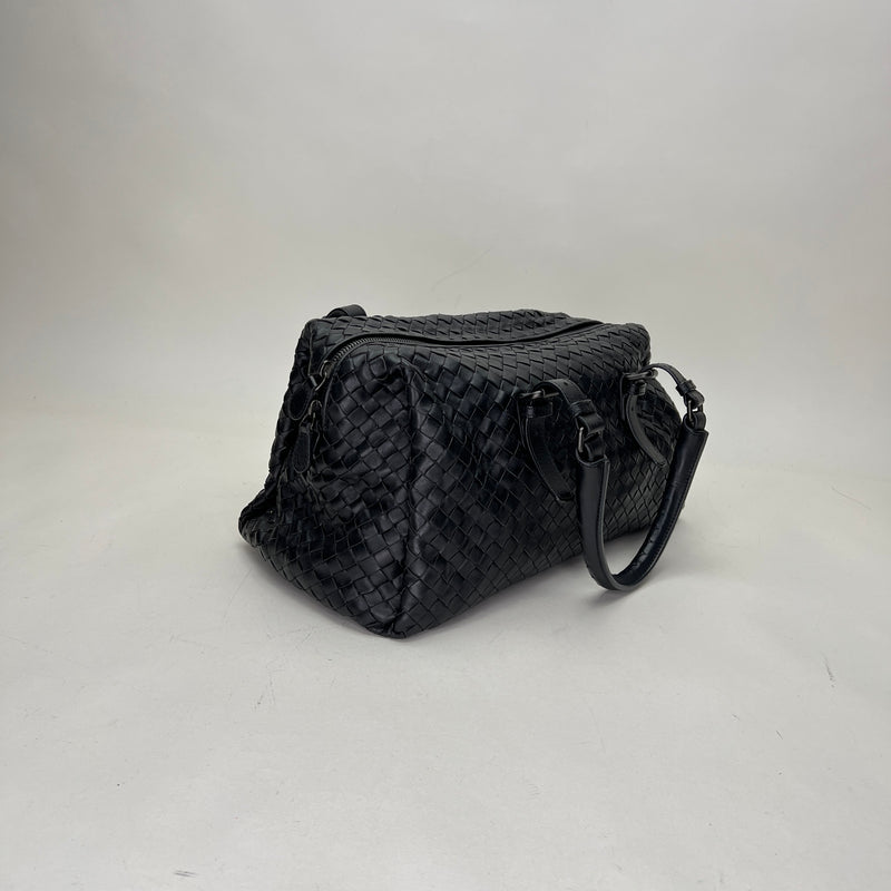Boston Top handle bag in Intrecciato leather, Ruthenium Hardware