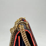 Kan I Small Navy Shoulder Bag in Calfskin, Gold hardware