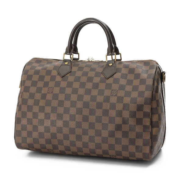 Louis Vuitton Speedy Bandouliere Damier 35 Top Handle Bag in Coated Canvas, Gold Hardware