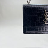 Sunset Mini Shoulder bag in Crocodile Embossed Calfskin, Silver Hardware