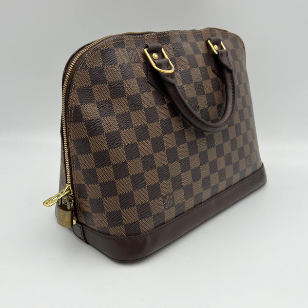 Damier Ebene Alma PM Top handle bag in Coated canvas, Gold Hardware