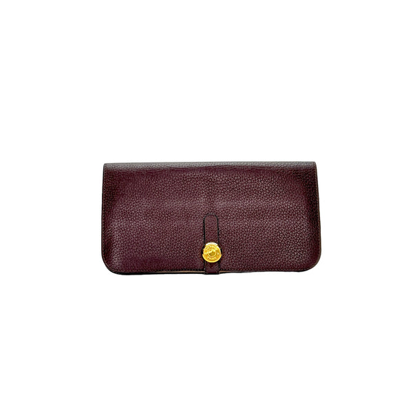 Dogon Long Wallet in Clemence Taurillon leather, Gold Hardware