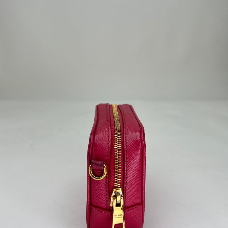 Camera Mini Crossbody bag in Saffiano leather, Gold Hardware