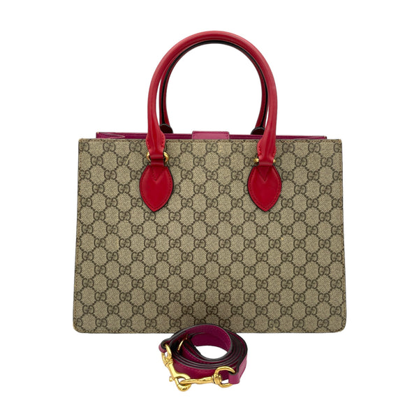 GG Supreme Convertible Top handle bag in Monogram coated canvas, Gold Hardware