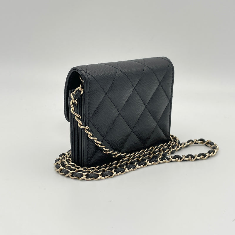 Classic Flap Coin Wallet on chain in Caviar leather, Gold Hardware