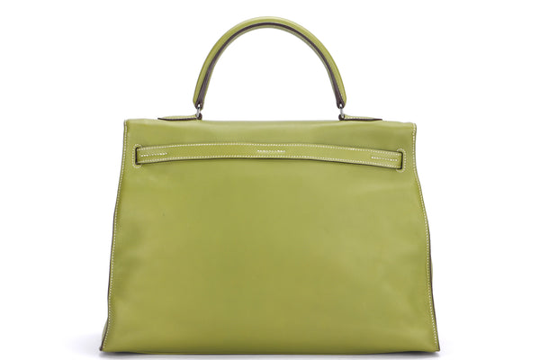 Kelly Flat 35 Top Handle Bag in Epsom Leather, Silver Hardware