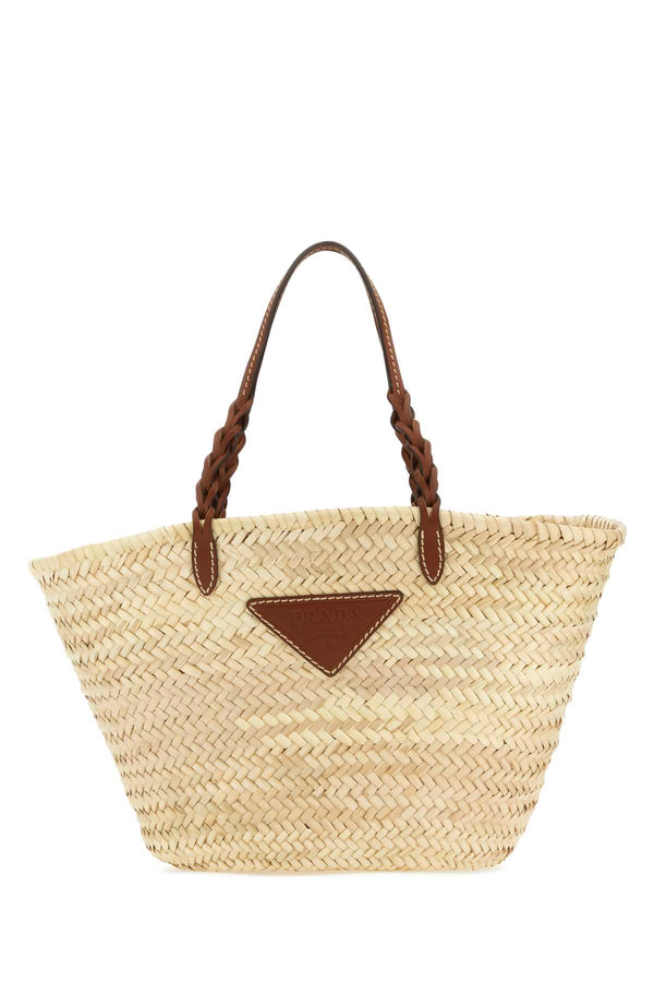 Woven Palm and Leather Tote Bag