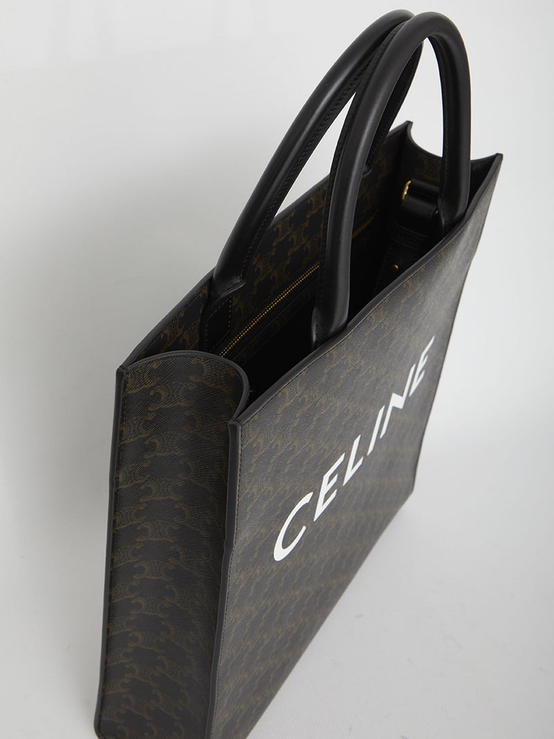 Celine Small Cabas Vertical Tote in Triomphe Canvas and Calfskin