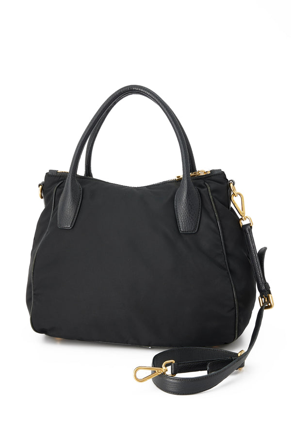 Two-Way Top Handle Bag Nylon x Grained Leather