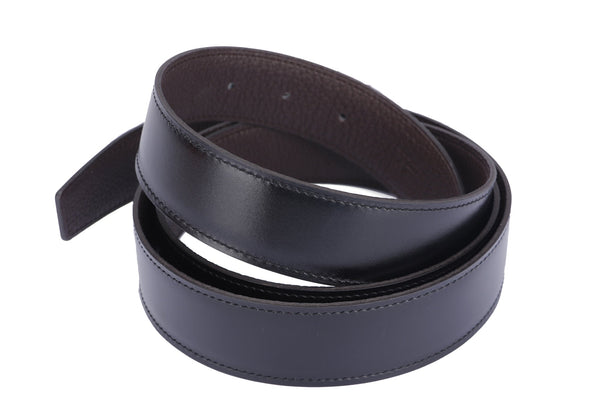 Silver H Buckle Belt with Dark Brown X Black Reversible Belt, Length 120cm, with Box